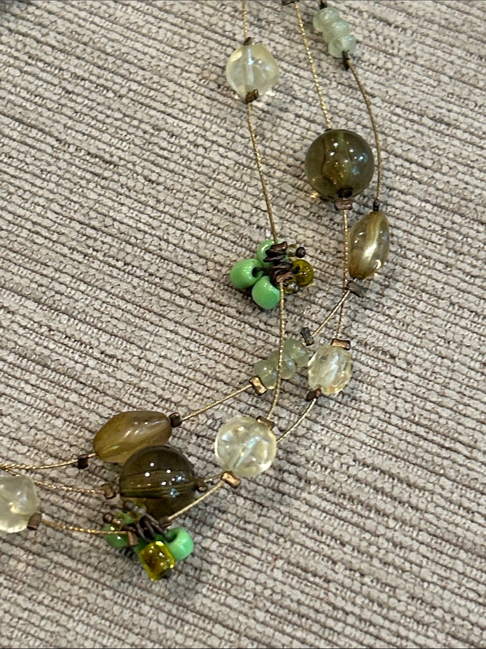 Multi-Strand Olive and Light Green Beaded Necklace with Stud Earrings image 3